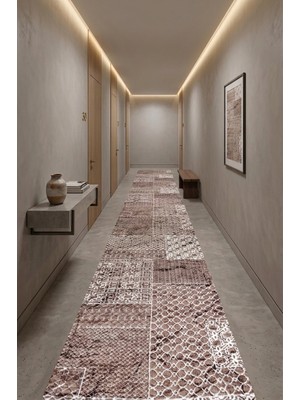 Cos.kim Kaymaz Tabanlı Yolluk Kesme Halı Salon Koridor Mutfak Yatak Odası Halısı CSKM3009 Kahve