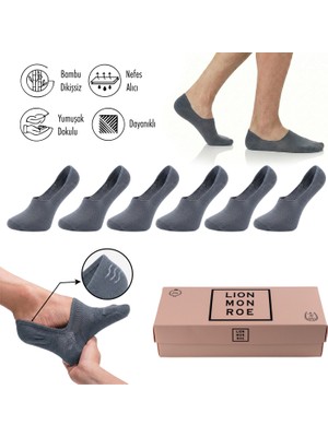 Lion Monroe Saf Bambu Kadın Babet Çorap Dikişsiz Görünmez Kaydırmaz Topuk Silikonlu Premium Hediye Kutulu 6'lı Prime Bamboo Serisi L5952AZNB
