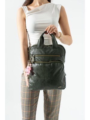 Baginn Vegan Deri Kadın Sırt Çantası Laptop-Evrak Sırt Çantası 33*25 cm Işıklı Charm Hediyeli