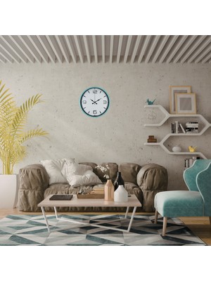 Pileli Store Turkuaz Dekoratif Stil 36 cm Duvar Saati