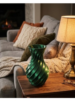 Calperia Parlak Yeşil Spiral 3D Baskı Vazo Şık Modern Dekoratif Obje