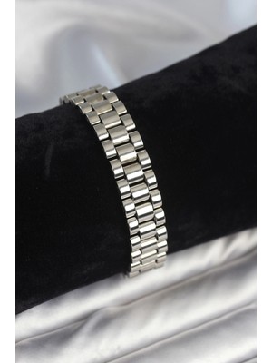 Uravas Store Çelik Gümüş Renk 12 mm Kalınlık Erkek Bileklik