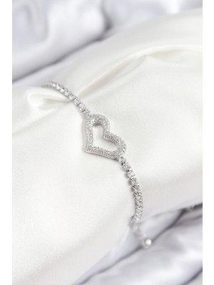 Uravas Store Pirinç Zirkon Taşlı Model Gümüş Renk Asansörlü Kadın Bileklik