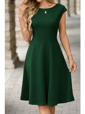 Arben Boutique Kadın Yarım Ay Kollu Yakası Acık Kemersiz Midi Ithal Krep Elbise