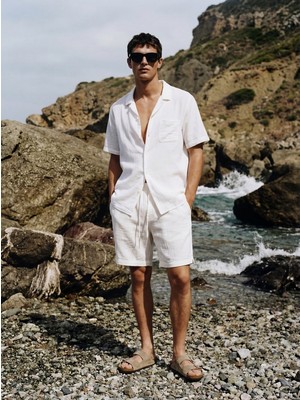 LTB Bürümcük Beli Lastikli Beyaz Şort