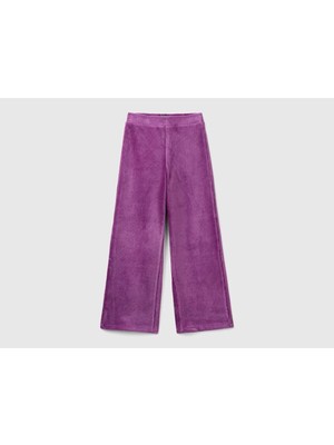 United Colors Of Benetton Kız Çocuk Mor Arkası Logo Işlemeli Düz Palazzo Pantolon