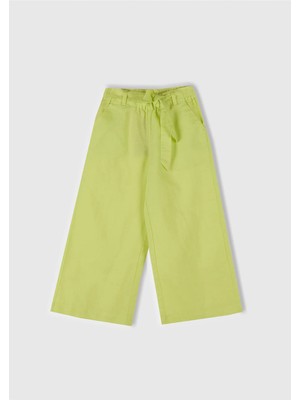 United Colors Of Benetton Kız Çocuk Sarı Keten Karışımlı Beli Dikişli Kuşaklı Geniş Paça Pantolon