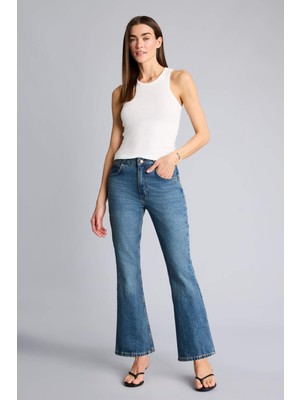 DeFacto %100 Pamuk Crop Flare Fit Normal Bel Jean Pantolon H3050AX26SM