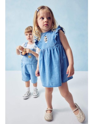 DeFacto Ayıcıklı Baskılı Kolsuz Jean Elbise Kız Bebek H2820A526SM