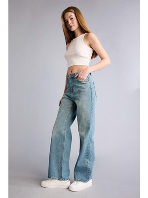DeFacto %100 Pamuk 90's Wide Leg Yüksek Bel Jean Pantolon H5413AX26HS
