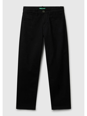 United Colors Of Benetton Erkek Çocuk Siyah Düğmeli Fermuarlı Slim Fit Pantolon