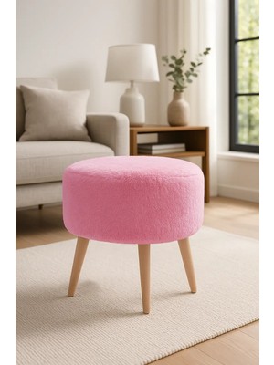 Waterybrook Yuvarlak Puf Welsoft Kumaş Ceviz Ahşap Ayaklı - Makyaj - Yatak Ucu - Dekoratif Oturma Pufu