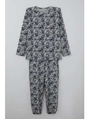 Breeze Erkek Çocuk Pijama Takımı Kamuflaj Desenli 9-12 Yaş, Gri