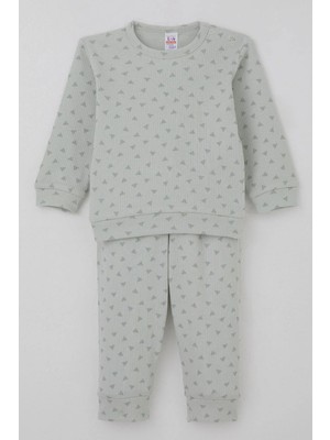 Breeze Erkek Bebek Pijama Takımı Omuzdan Patlı Minik Üçgenler Desenli 4 Ay-1 Yaş, Su Yeşili