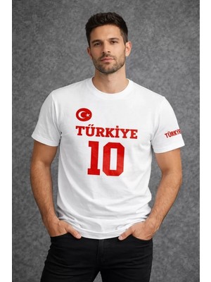 Mevese Erkek TÜRKİYE Ay Yıldız Baskılı 10 Numara Forma Tişört Taraftar T-Shirt - Beyaz