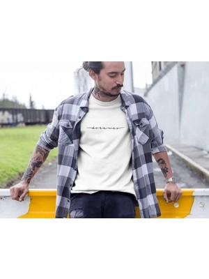 Pileli Store Pilelistore- Erkek Bisiklet Yaka Baskılı Oversize T-Shirt - Beyaz