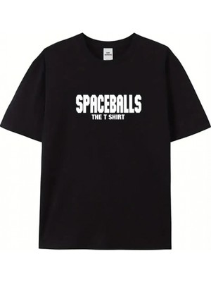 Pileli Store Pilelistore- Baskılı Oversize Bisiklet Yaka T-Shirt - Siyah