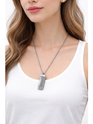 Herşey Nota Gri Metal Mızıka Kolye Gümüş Renk Zincir 60 cm Unisex Müzik Tasarım