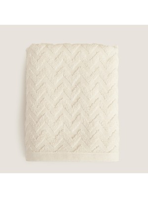Chakra Zigzag %100 Pamuk Banyo Havlusu 70X140 cm Ekru