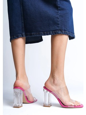 Ayakkabı Ateşi Fuşya Cilt Şeffaf Kadın Şeffaf Topuklu Ayakkabı