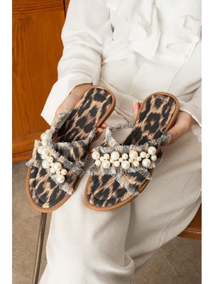 Dabab Shoes Mırella Kadın Incili Hasır Dokulu Acı Kahve Düz Terlik