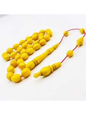 Tesbih Pasajı Usta Işçilikli Sarı Hareli Sıkma Ateş Kehribar Tesbih