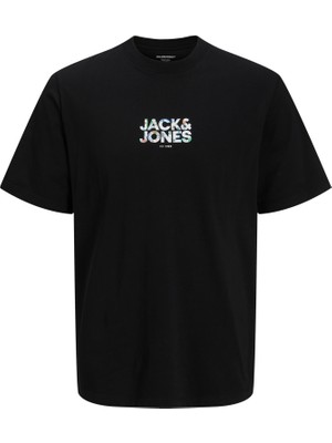 Jack & Jones Erkek Bisiklet Yaka Gögüs Baskili Tisört - New Plas