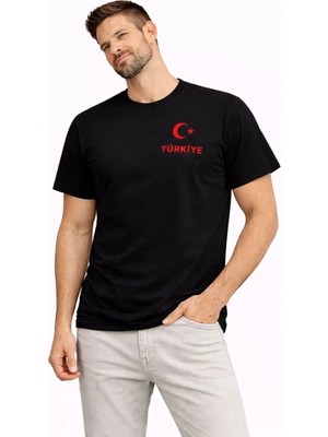Mevese Erkek TÜRKİYE Ay Yıldız Baskılı Taraftar Forma T-Shirt - Siyah