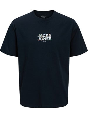 Jack & Jones Erkek Bisiklet Yaka Gögüs Baskili Tisört - New Plas