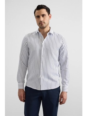 Süvari Lacivert Slim Klasik Yaka Cepsiz Casual Gömlek