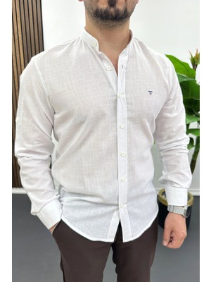 Edwox Erkek Hakim Yaka Pamuklu Gömlek Beyaz EDW474