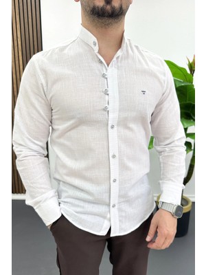 Edwox Erkek Hakim Yaka Düğme Detaylı Pamuklu Gömlek Beyaz EDW475