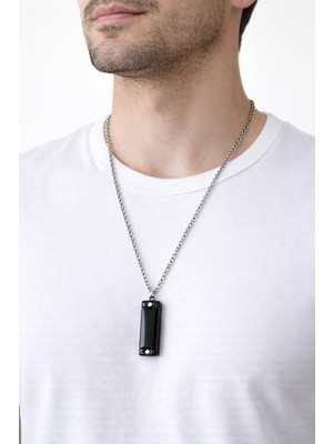 Herşey Nota Siyah Mızıka Kolye Gümüş Zincir 60 cm Unisex Metal Tasarım