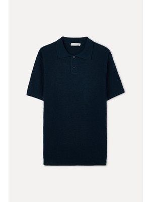 Mudo Erkek Lacivert Polo Yaka Kısa Kollu Triko Kazak