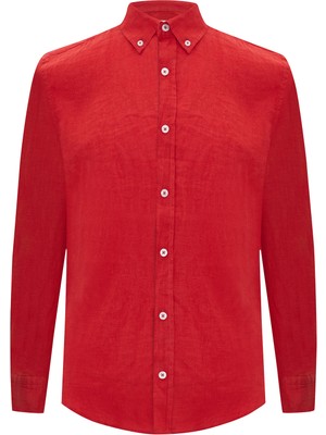 Mudo Slım Fıt Uzun Kollu Keten Gömlek