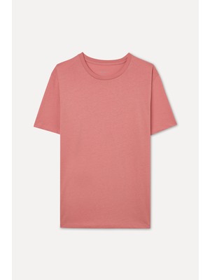 Mudo Erkek Pembe Pamuklu Bisiklet Yaka T-Shirt