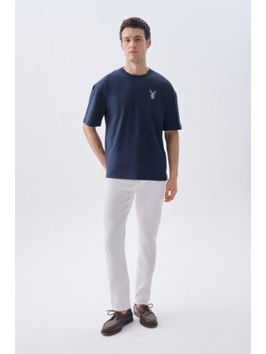 Erkek Beyaz Straight Fit Pantolon