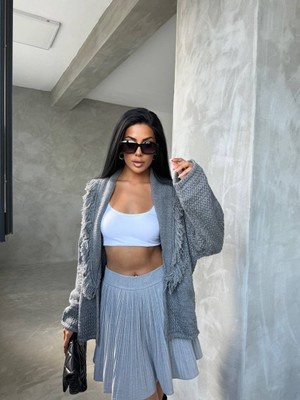 Püskül Detaylı Oversize Triko Hırka