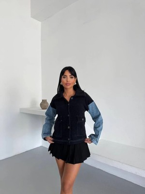 Denim Kol Detaylı Kontrast Ceket – Güçlü Stil, Net Duruş