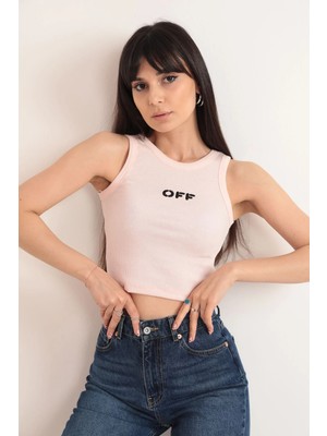 Off Nakış Detaylı Fitilli Crop Bluz – Pudra