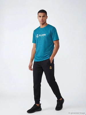 LC Waikiki Xsıde Actıve Siyah Slim Fit Real Madrid Baskılı Erkek Jogger Eşofman Altı