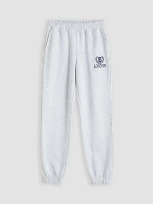 LC Waikiki Xsıde Gri Nakışlı Kadın Kalın Jogger Eşofman Altı
