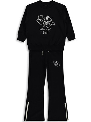 Mışıl Kids Paça Yırtmaçlı 6-9 Yaş Eşofman Takımı - Siyah