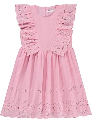 Civil Girls Fırfırlı Brodeli 6-9 Yaş Elbise - Pembe