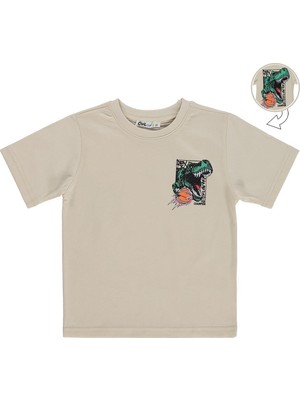 Civil Boys Rex Dinozor Basklı 2-5 Yaş Tişört - Bej