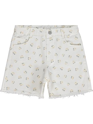 Civil Girls Çiçek Desenli 10-13 Yaş Şort - Kırık Beyaz
