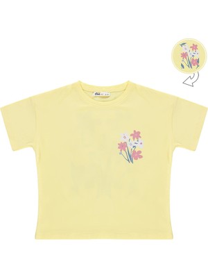 Civil Girls Renkli Çiçek Baskılı 6-9 Yaş Tişört - Sarı