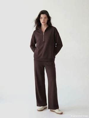 LC Waikiki Lcw Comfort Kahverengi Beli Lastikli Geniş Paça Kadın Eşofman Altı
