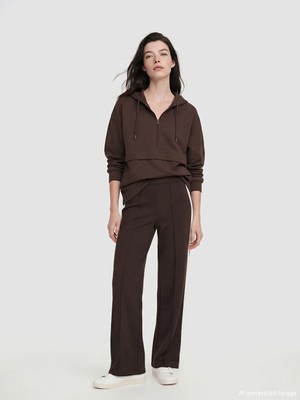 LC Waikiki Lcw Comfort Kahverengi Beli Lastikli Geniş Paça Kadın Eşofman Altı