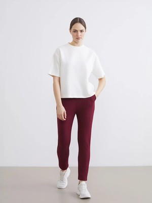 LC Waikiki Lcw Everyday Bordo Beli Lastikli Soft Touch Kadın Eşofman Altı